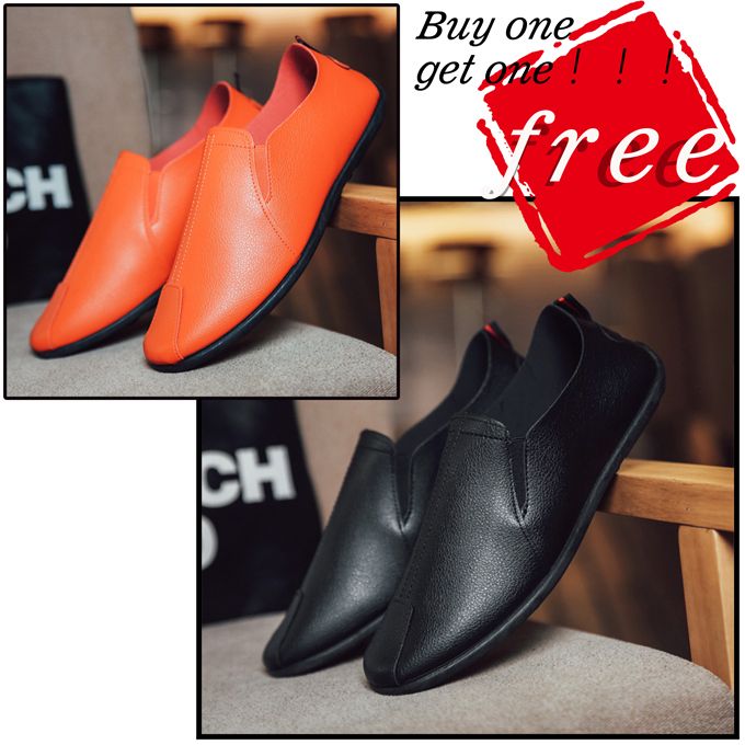 2 Pieces （Black+Brown）Men Stitching Pu Leather Casual Loafers Flat Sole Shoe