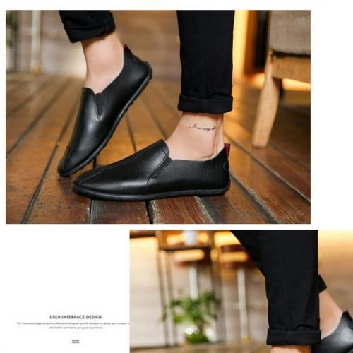 2 Pieces （Black+Brown）Men Stitching Pu Leather Casual Loafers Flat Sole Shoe