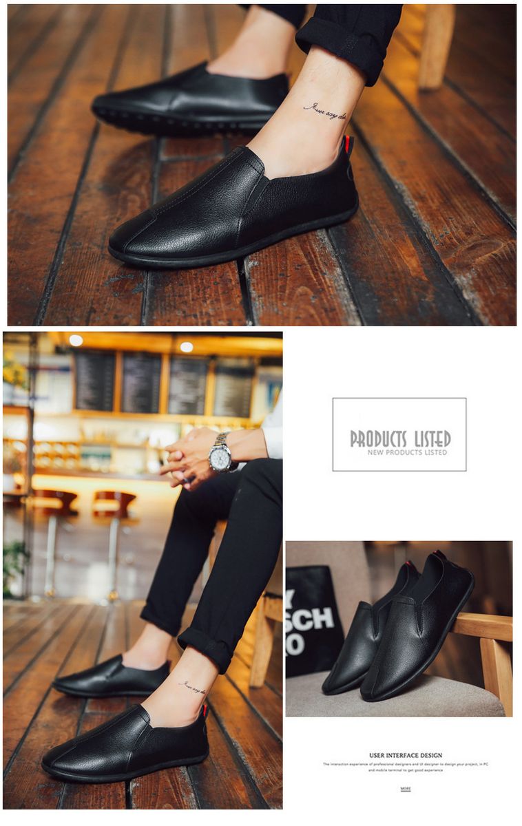 2 Pieces （Black+Brown）Men Stitching Pu Leather Casual Loafers Flat Sole Shoe