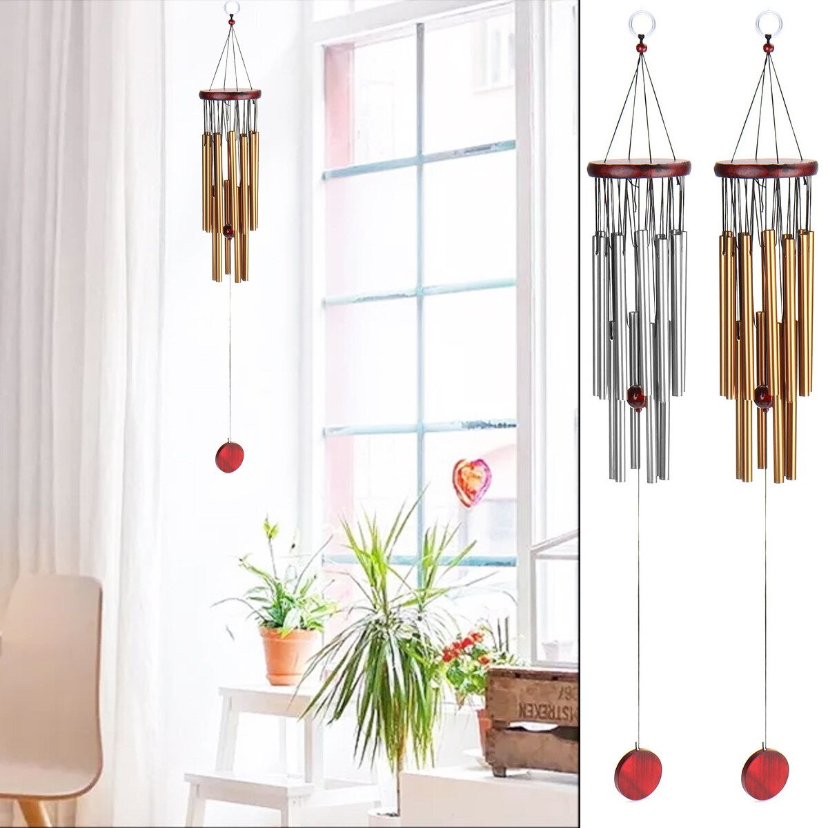 Redwood Silver Tube Wind Chime Chape Church Bells Hanging Decor 18 Tubes Silver