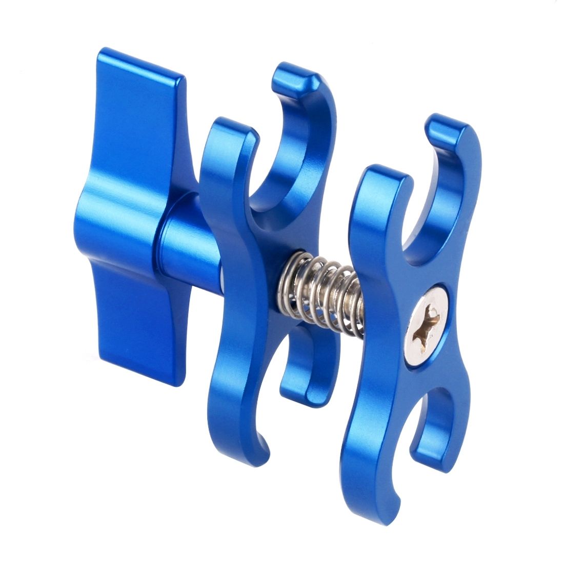PULUZ Dual Ball Clamp Open Hole Diving Camera Bracket CNC Aluminum Spring Flashlight Clamp For Diving Underwater Photography System(Blue)