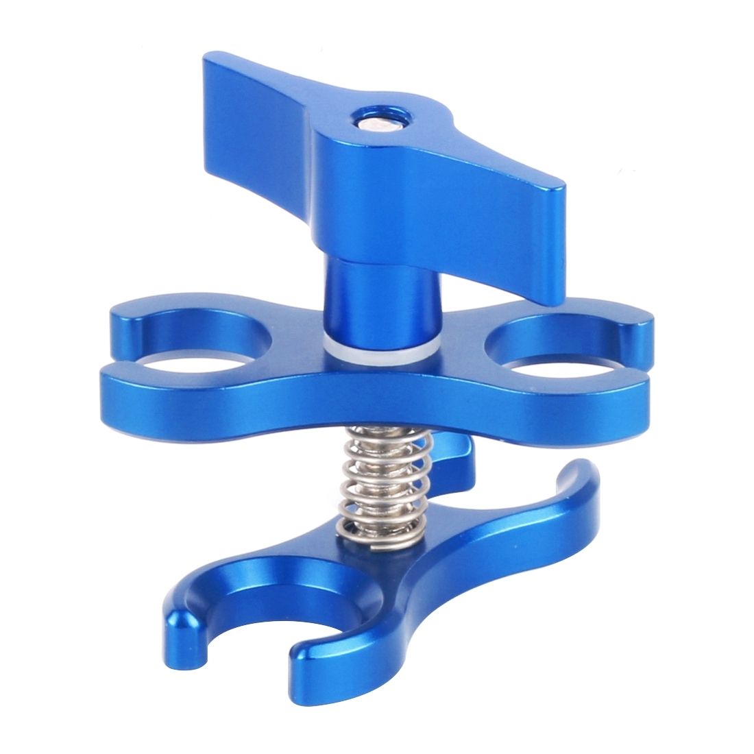 PULUZ Dual Ball Clamp Open Hole Diving Camera Bracket CNC Aluminum Spring Flashlight Clamp For Diving Underwater Photography System(Blue)