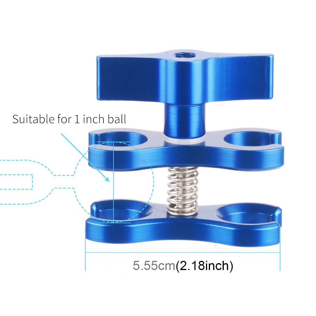 PULUZ Dual Ball Clamp Open Hole Diving Camera Bracket CNC Aluminum Spring Flashlight Clamp For Diving Underwater Photography System(Blue)