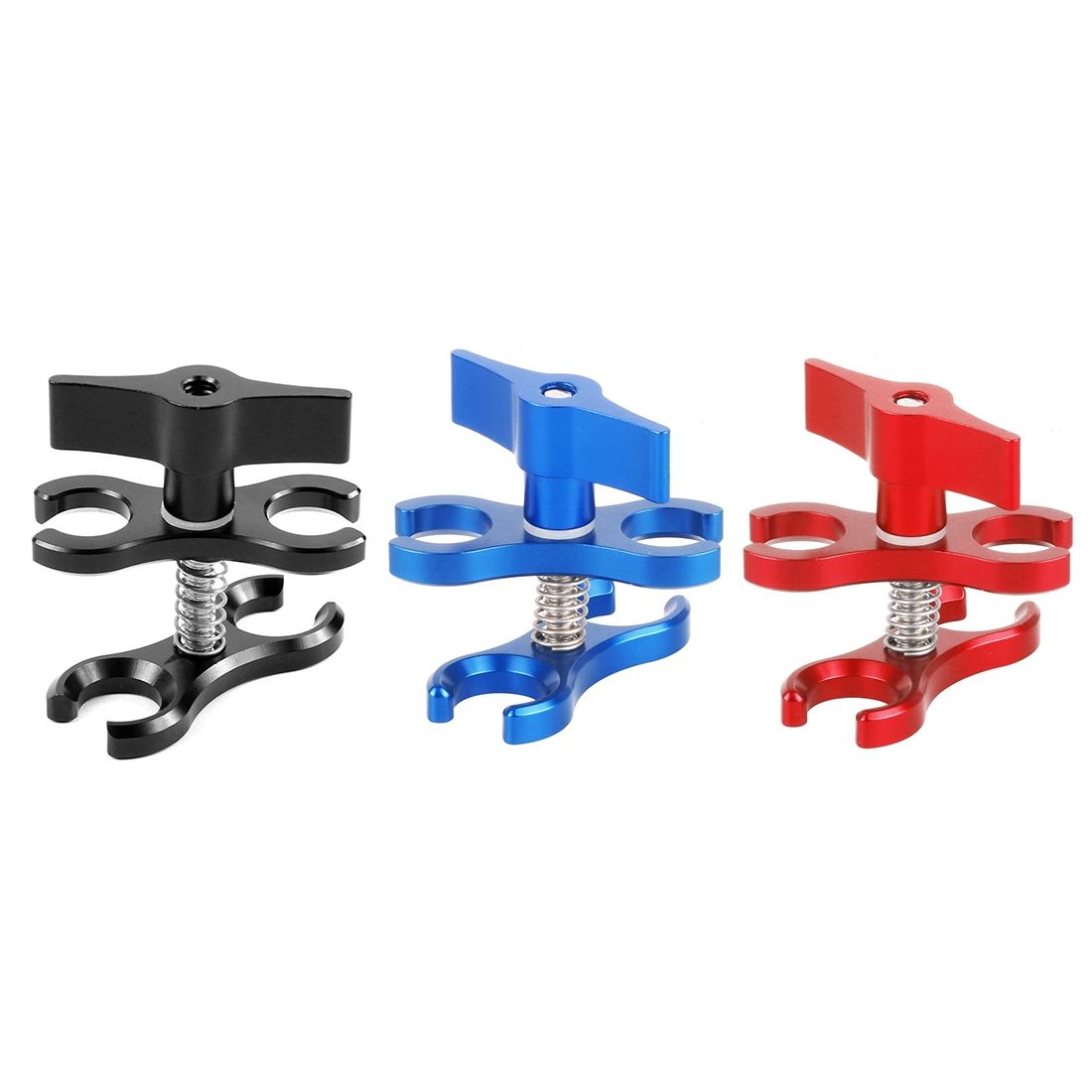 PULUZ Dual Ball Clamp Open Hole Diving Camera Bracket CNC Aluminum Spring Flashlight Clamp For Diving Underwater Photography System(Blue)