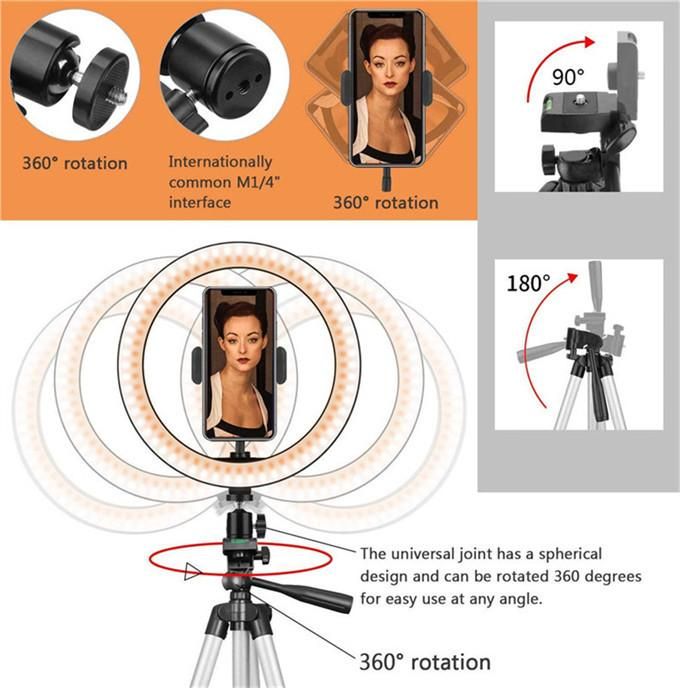10-inch LED ring light with mobile phone holder, suitable for live broadcast/makeup/YouTube video/TikTok
