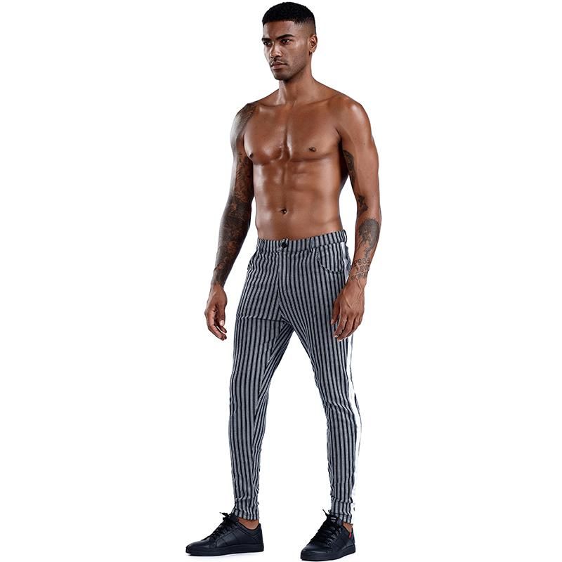 Checkered elastic trousers for men Fitted trousers Bottomsuit street clothing for informal running