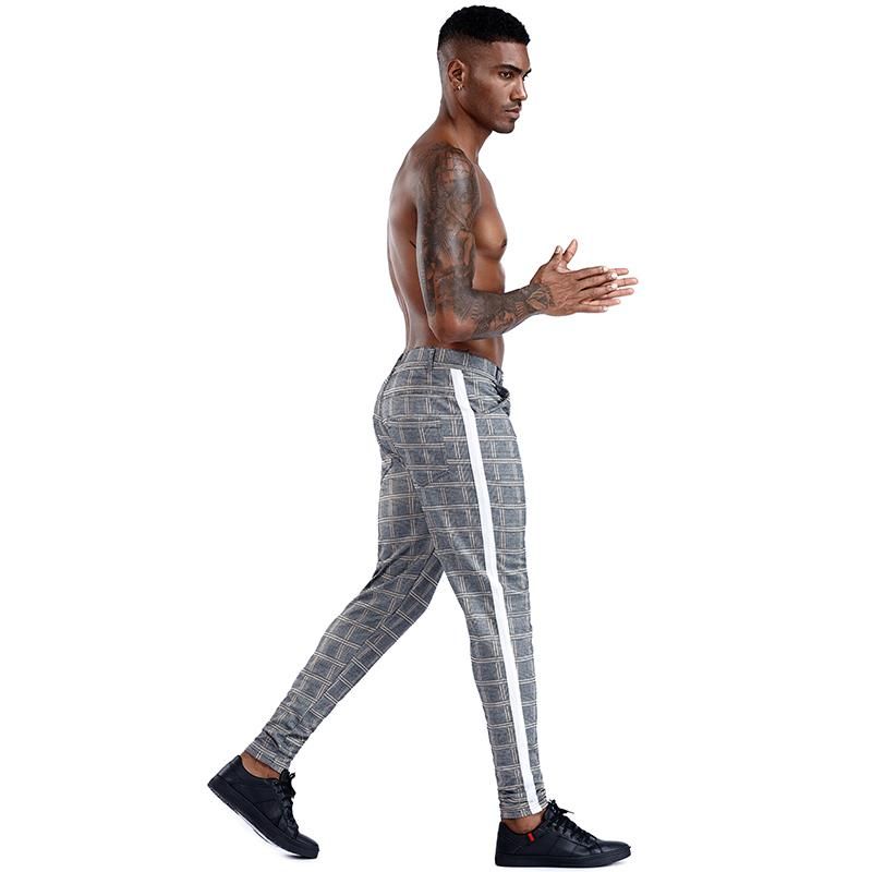 Checkered elastic trousers for men Fitted trousers Bottomsuit street clothing for informal running