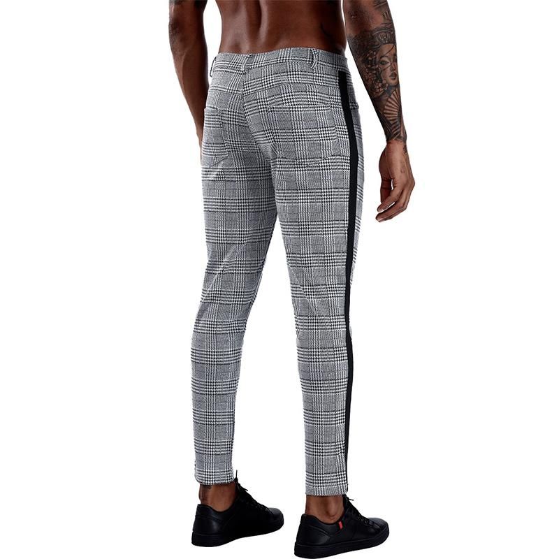 Checkered elastic trousers for men Fitted trousers Bottomsuit street clothing for informal running