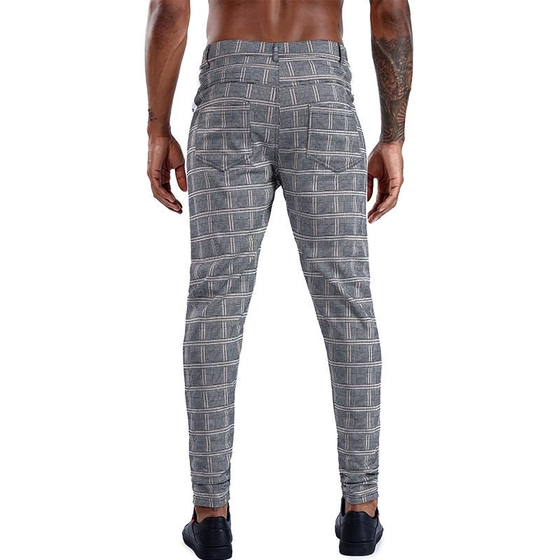 Checkered elastic trousers for men Fitted trousers Bottomsuit street clothing for informal running