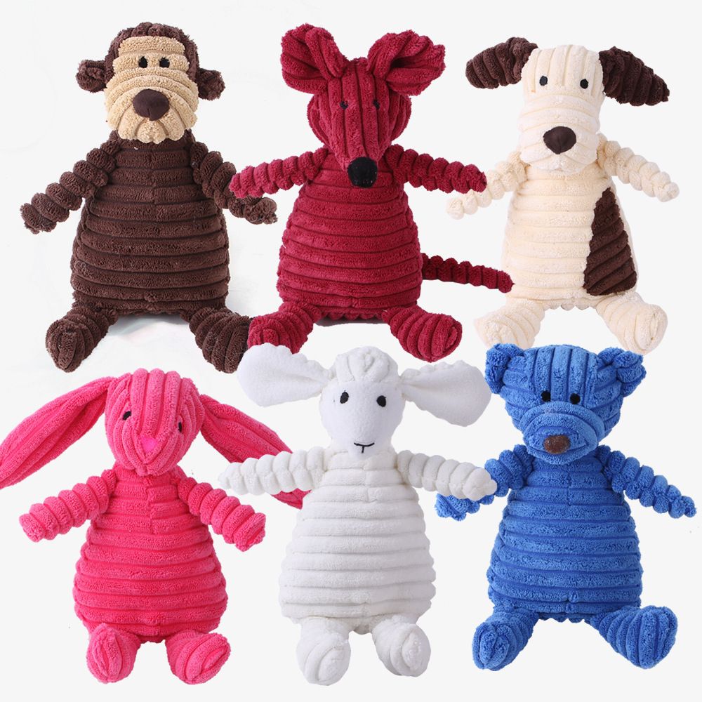 Pet Dog Plush Animal Chewing Toy Wear-resistant Squeak Cute Bear Fox Toys For Dog Puppy Teddy Interactive Toy Supplies-rabbit