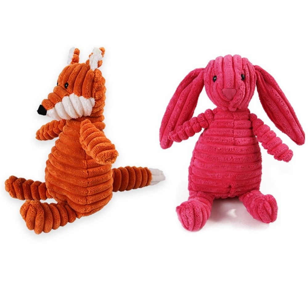 Pet Dog Plush Animal Chewing Toy Wear-resistant Squeak Cute Bear Fox Toys For Dog Puppy Teddy Interactive Toy Supplies-rabbit