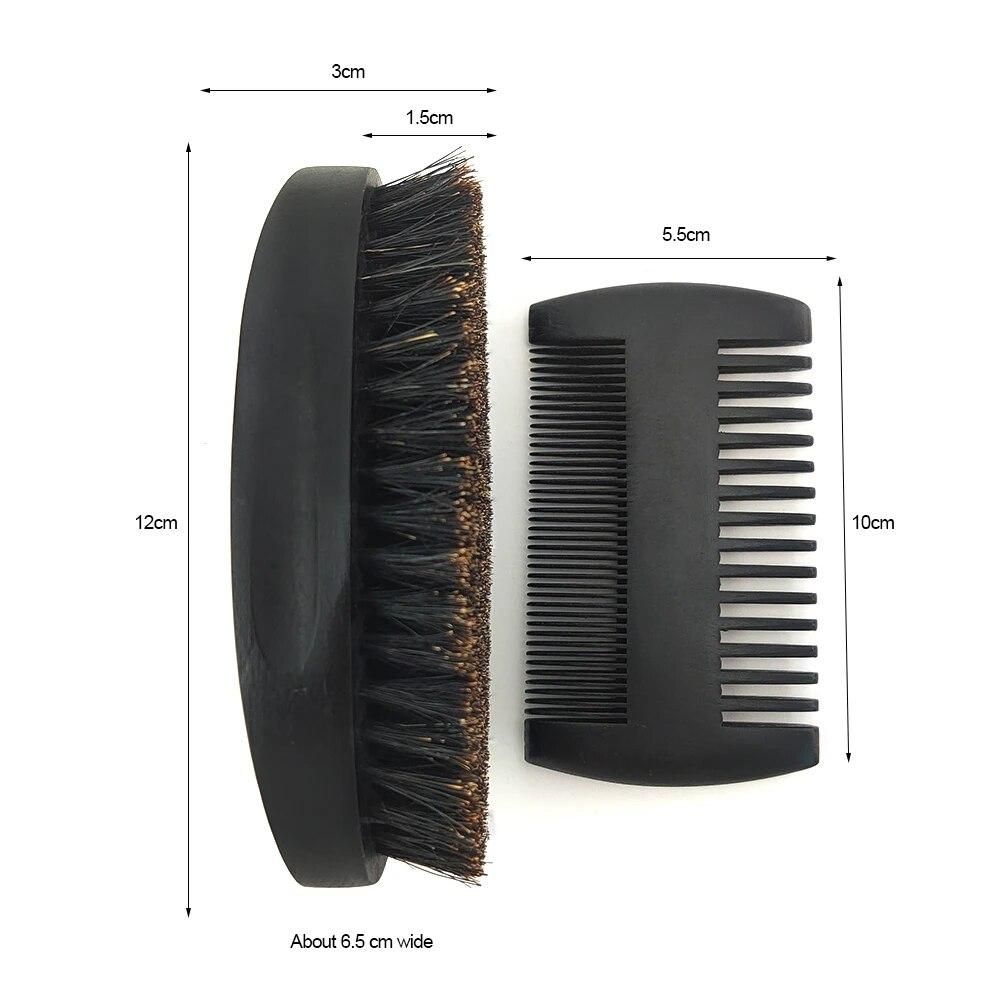 Wood Beard Kit Beard Brush Set Double-Sided Styling Comb Repair Modeling Cleaning Care Kit for Men