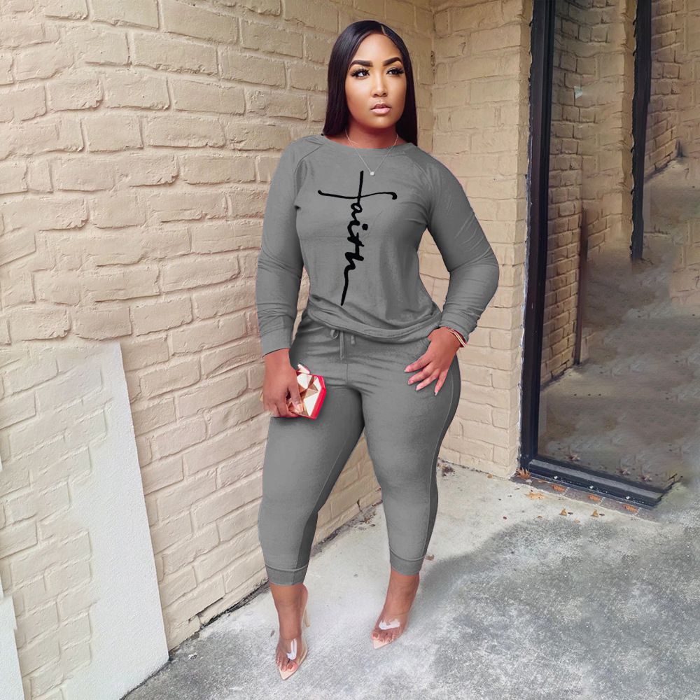 Casual Two Piece Sets Women's Tracksuits Set Fashion Letter Print Plus Size