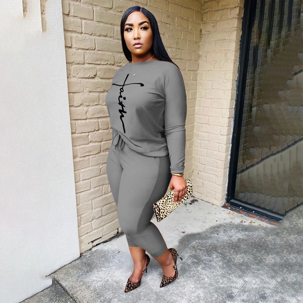 Casual Two Piece Sets Women's Tracksuits Set Fashion Letter Print Plus Size