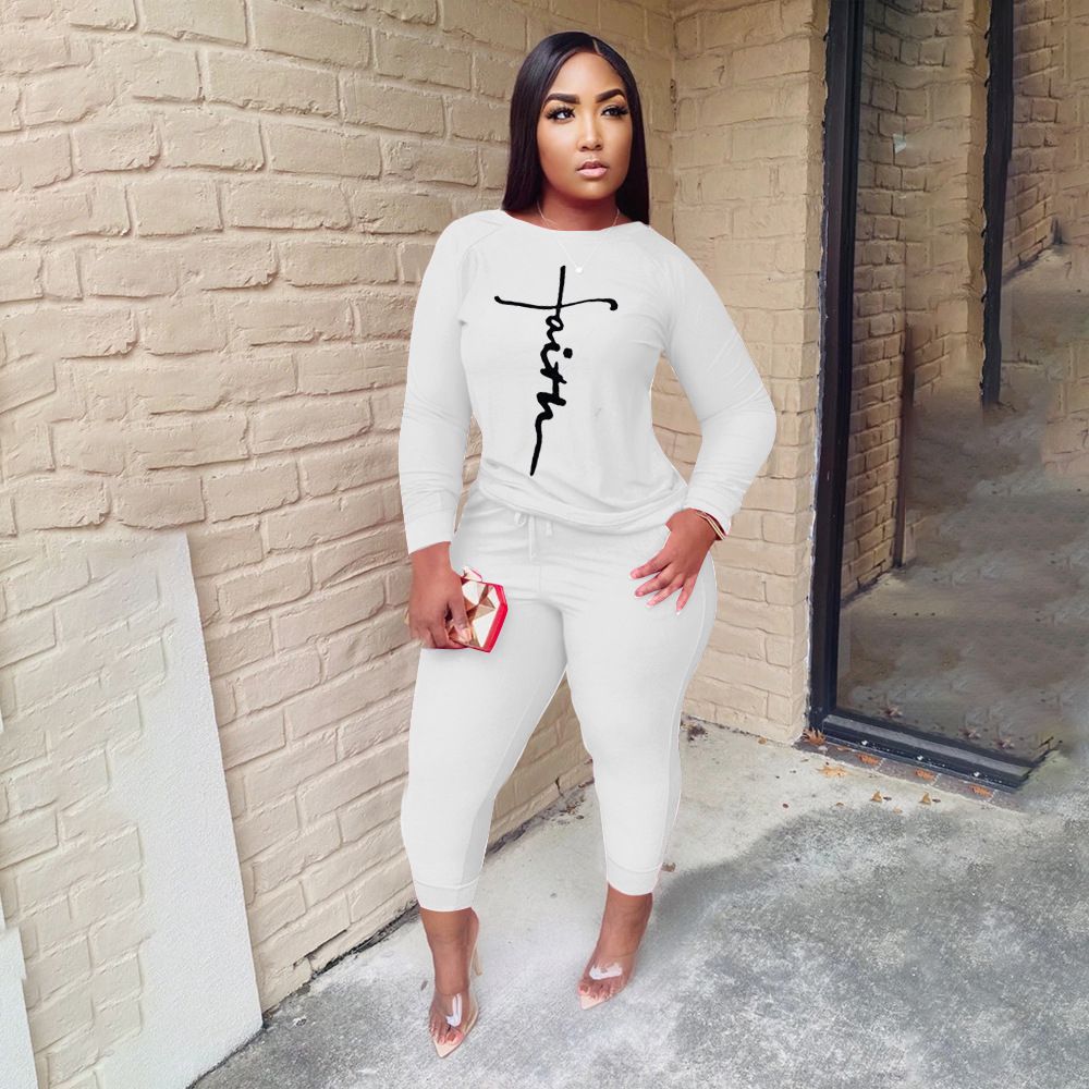 Casual Two Piece Sets Women's Tracksuits Set Fashion Letter Print Plus Size