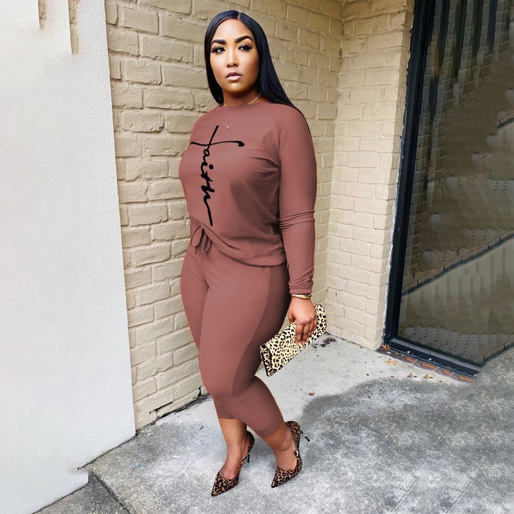 Casual Two Piece Sets Women's Tracksuits Set Fashion Letter Print Plus Size