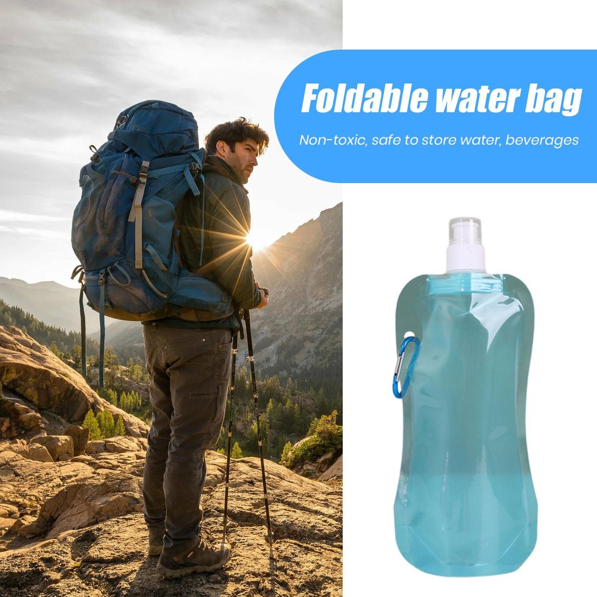 480ml Collapsible Water Bottle Portable Leak-proof for Outdoor Light Blue