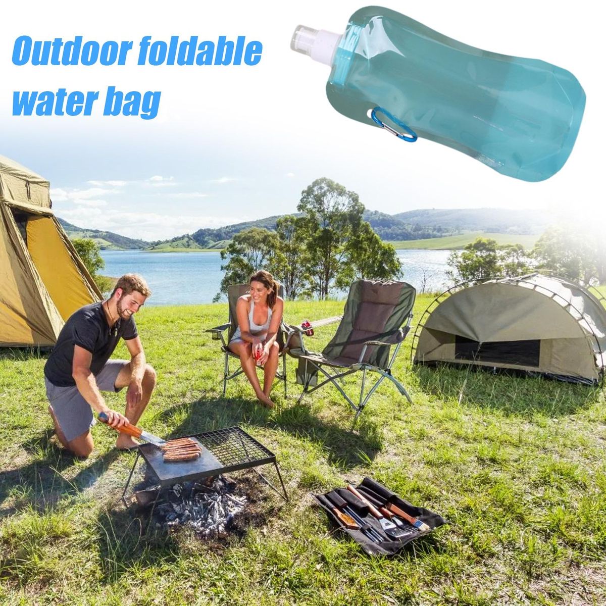 480ml Collapsible Water Bottle Portable Leak-proof for Outdoor Light Blue