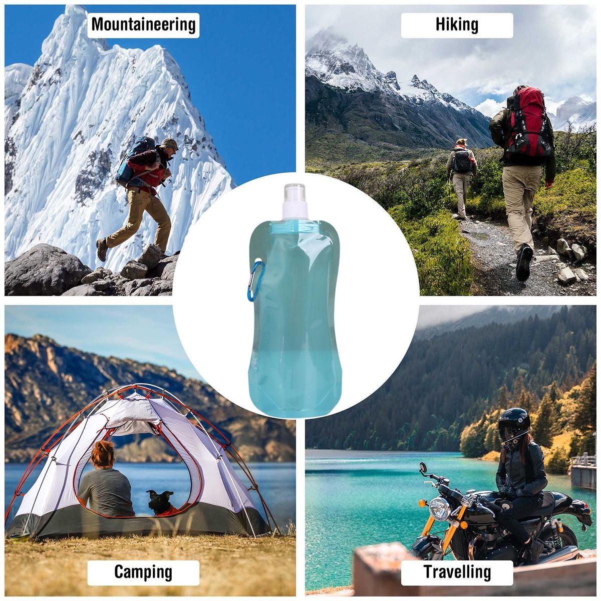 480ml Collapsible Water Bottle Portable Leak-proof for Outdoor Light Blue