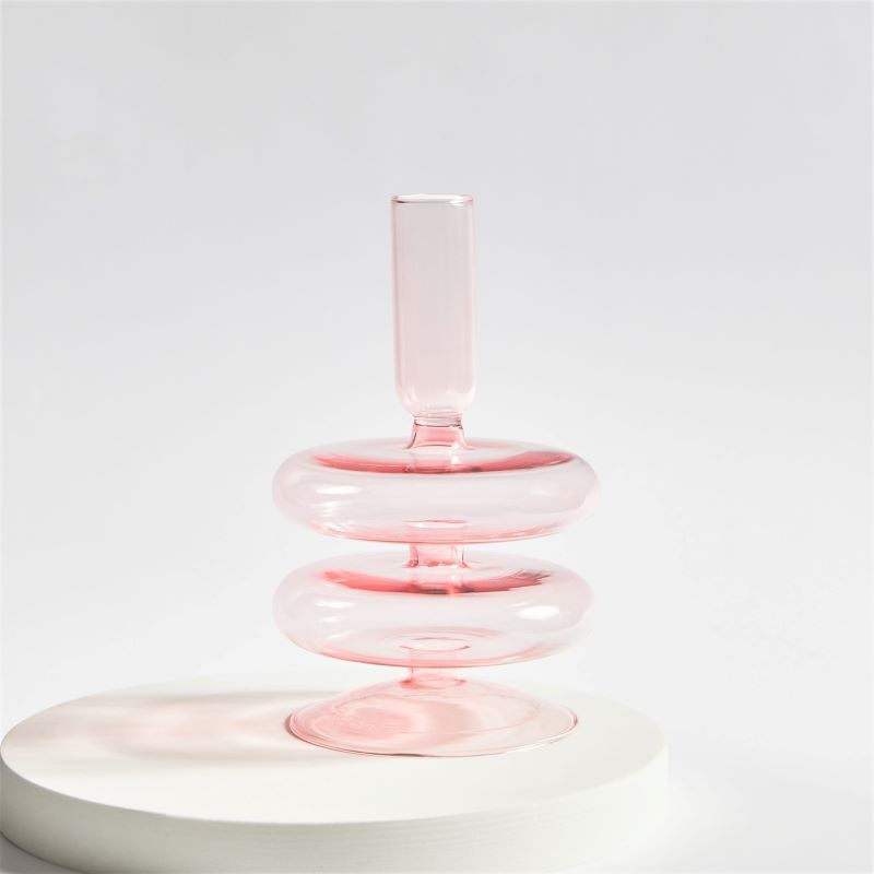 Floriddle Taper Candle Holders GlCandlesticks-Pink 2-tier