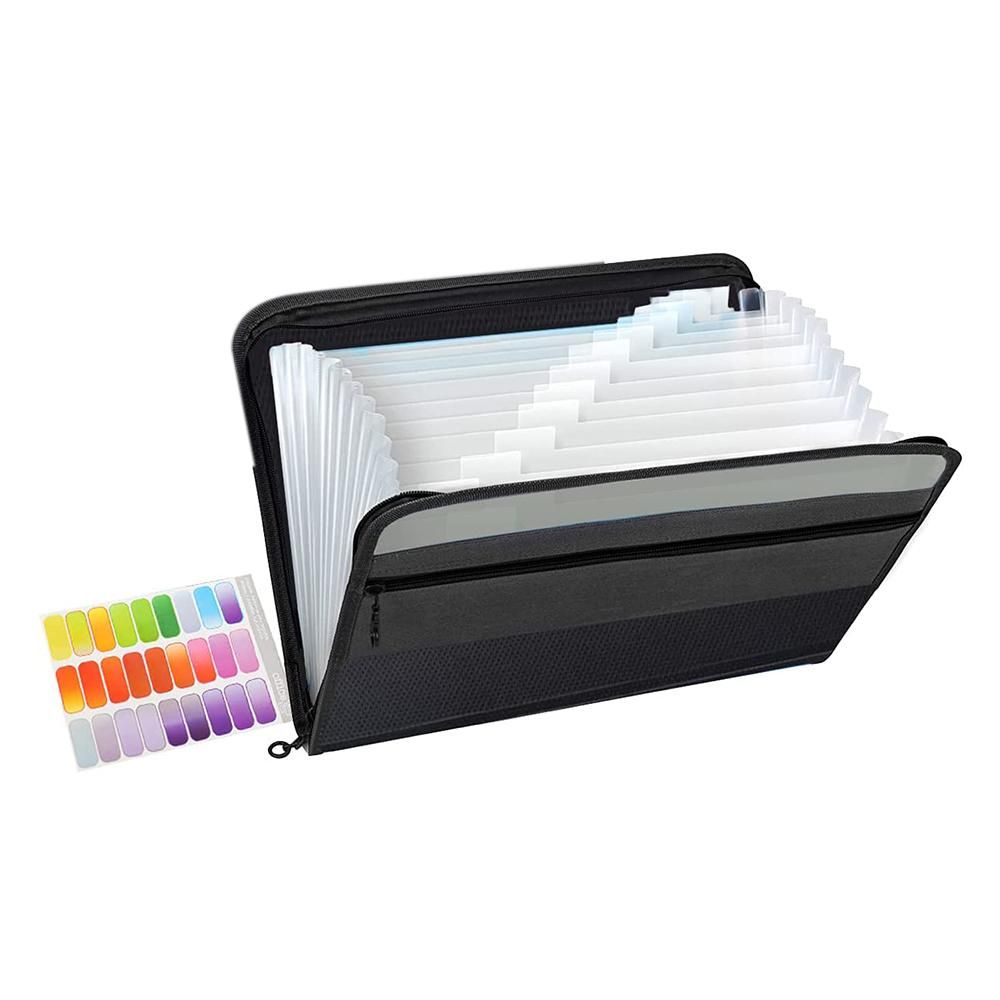 13 Pockets Expanding File Folder A4 Plastic Document Wallet Organizer for Personal Office Stationary Storage Black