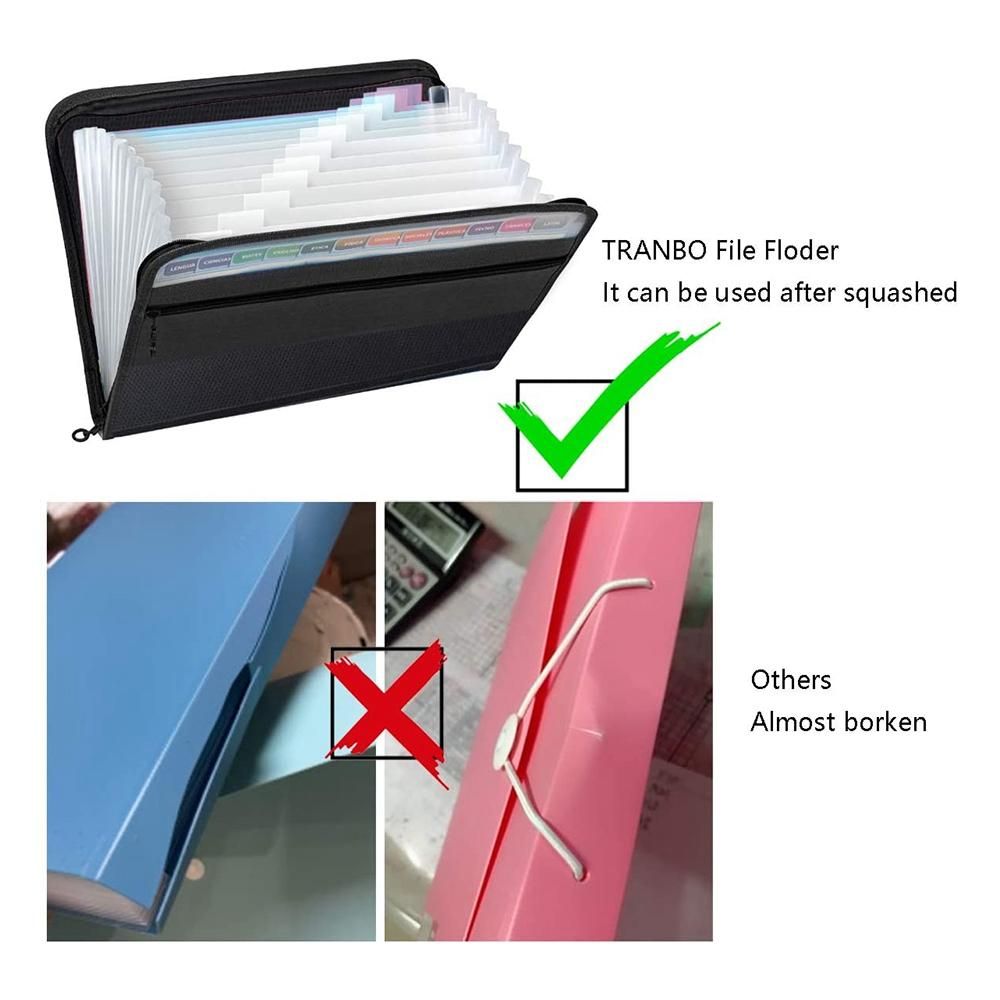 13 Pockets Expanding File Folder A4 Plastic Document Wallet Organizer for Personal Office Stationary Storage Black