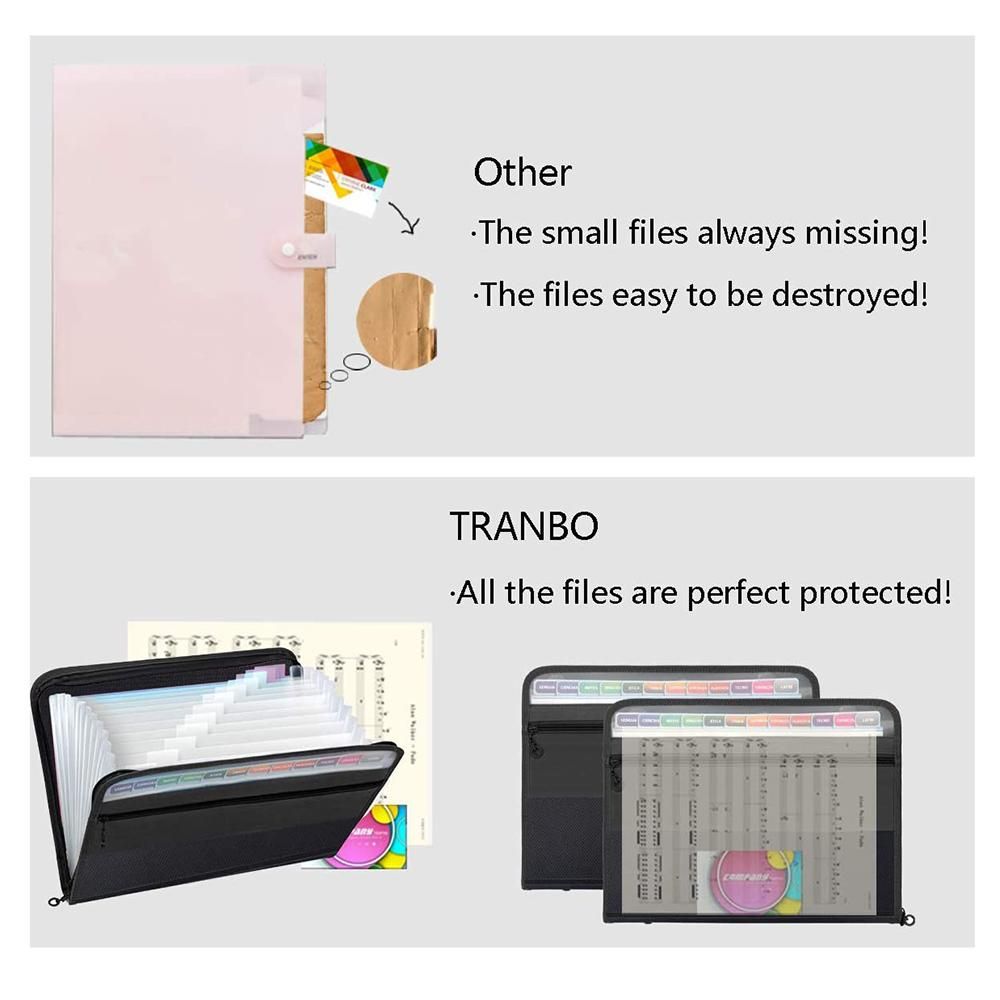 13 Pockets Expanding File Folder A4 Plastic Document Wallet Organizer for Personal Office Stationary Storage Black