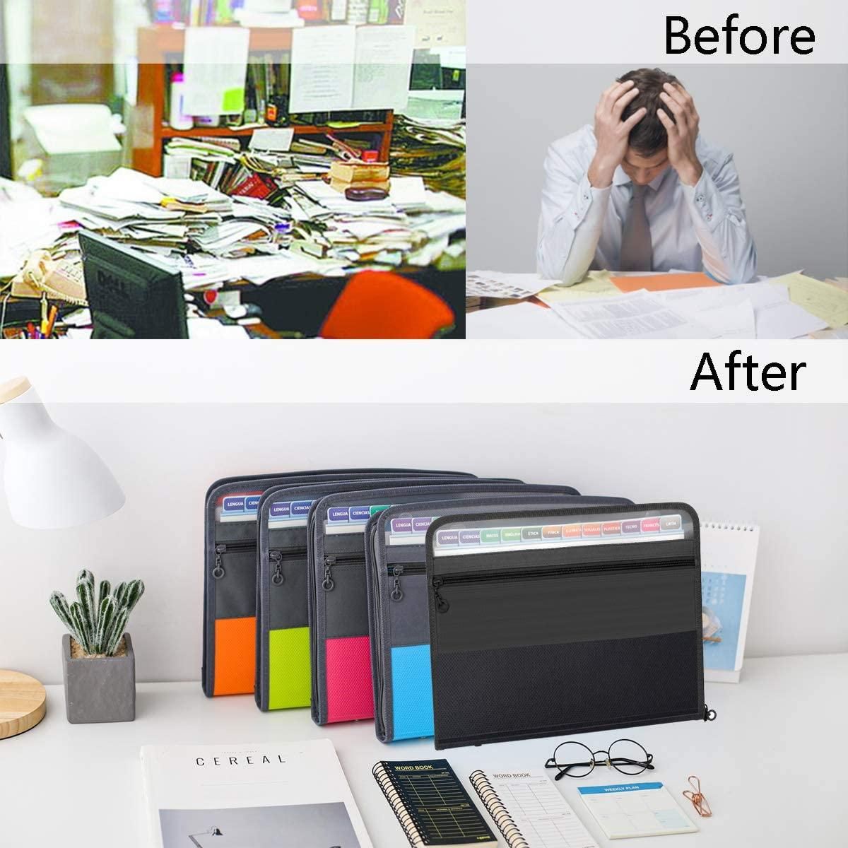 13 Pockets Expanding File Folder A4 Plastic Document Wallet Organizer for Personal Office Stationary Storage Black