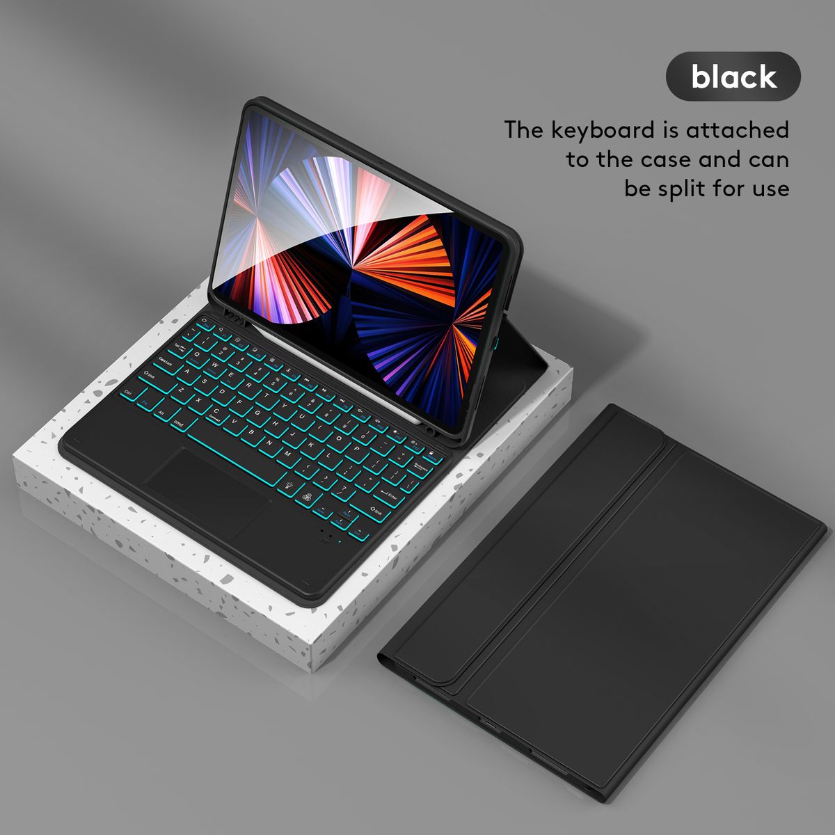 Wireless BT Keyboard Backlit USB Keypad With PU Leather