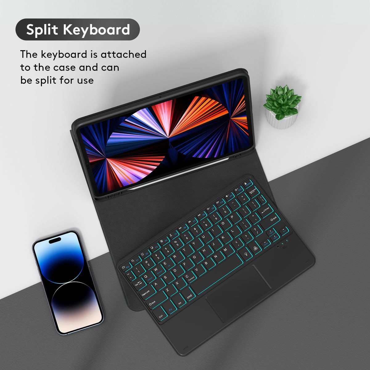 Wireless BT Keyboard Backlit USB Keypad With PU Leather