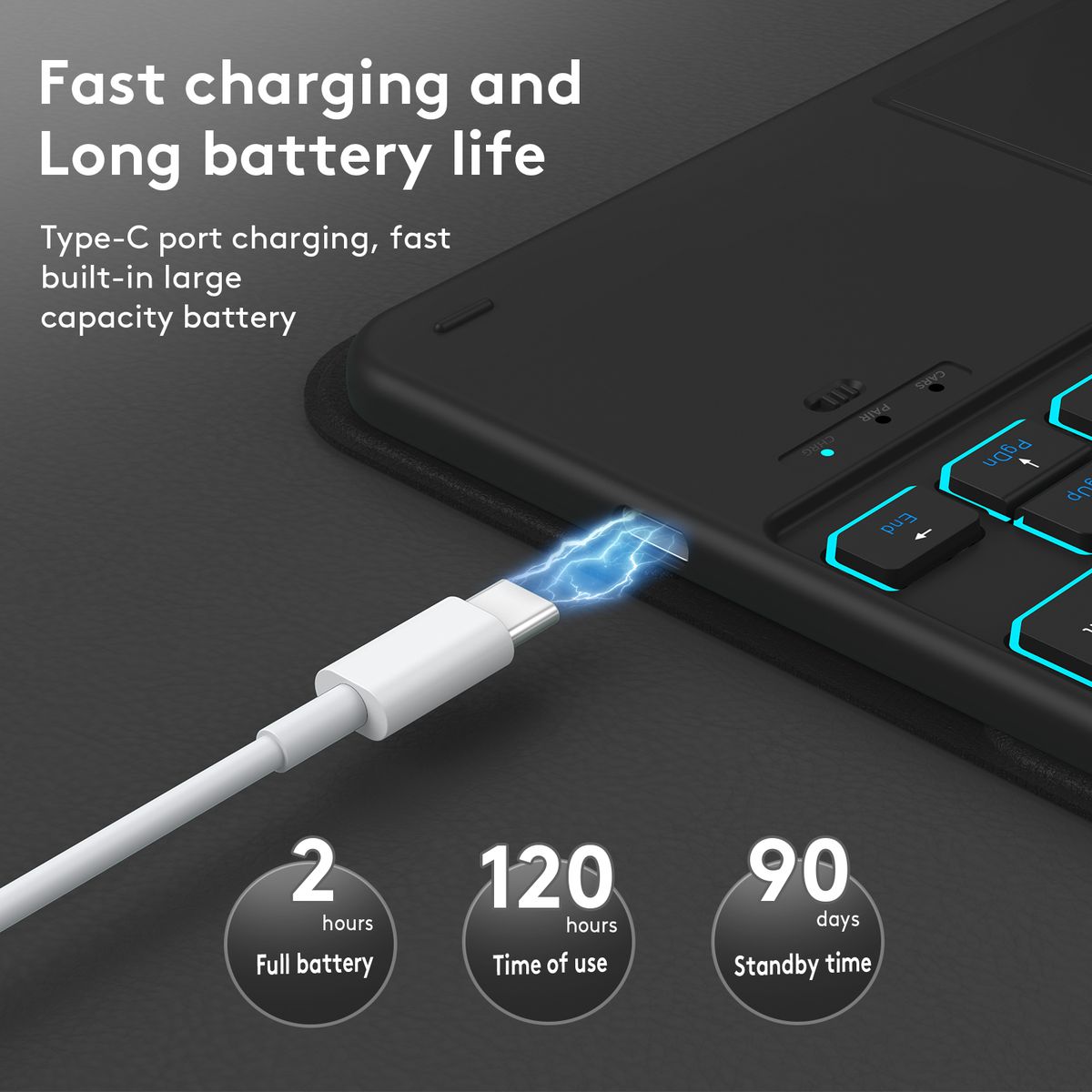 Wireless BT Keyboard Backlit USB Keypad With PU Leather