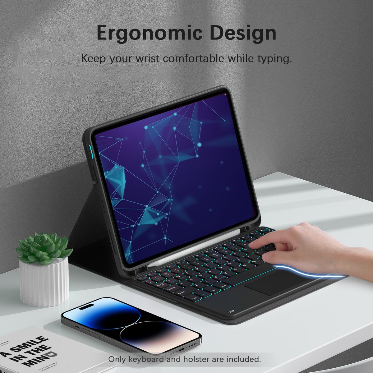 Wireless BT Keyboard Backlit USB Keypad With PU Leather