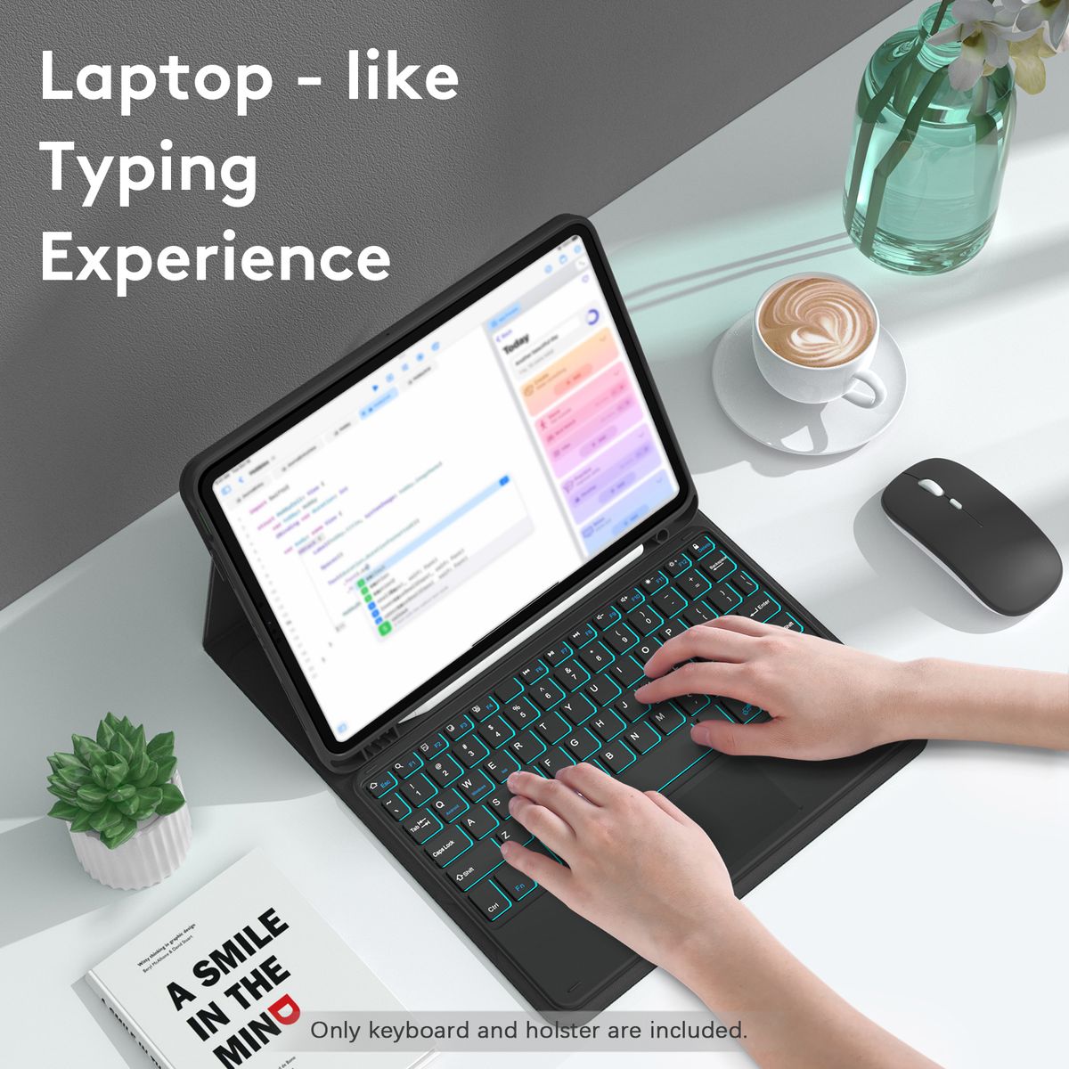 Wireless BT Keyboard Backlit USB Keypad With PU Leather