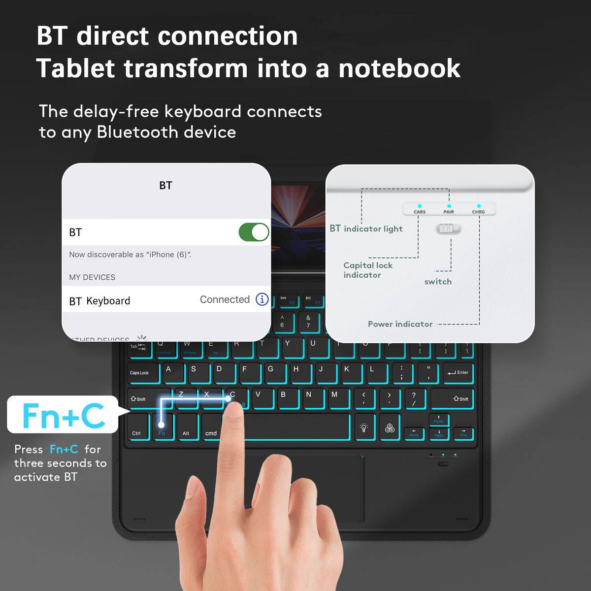 Wireless BT Keyboard Backlit USB Keypad With PU Leather