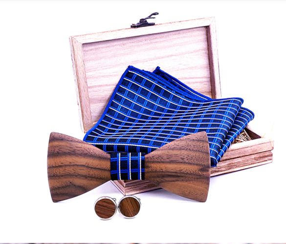 Engraving Wooden Bow Ties Handmade Butterfly Men Ties Wood Bowtie Gravata Cufflink Handkerchief Set Wooden Box