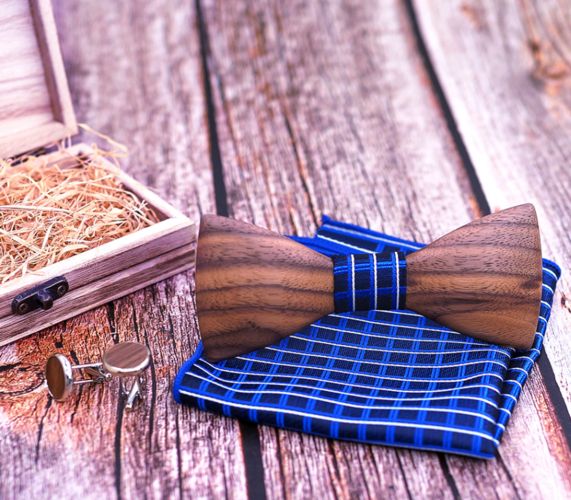 Engraving Wooden Bow Ties Handmade Butterfly Men Ties Wood Bowtie Gravata Cufflink Handkerchief Set Wooden Box