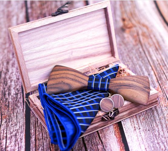 Engraving Wooden Bow Ties Handmade Butterfly Men Ties Wood Bowtie Gravata Cufflink Handkerchief Set Wooden Box