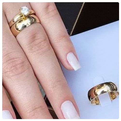 3pc. 6mm/4mm Width Stainless Steel Gold Tone Engagement Wedding Ring Set