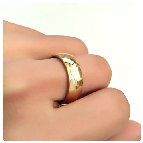 3pc. 6mm/4mm Width Stainless Steel Gold Tone Engagement Wedding Ring Set