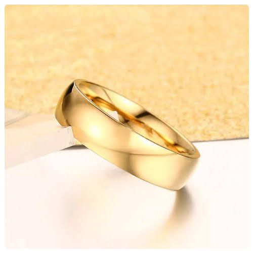 3pc. 6mm/4mm Width Stainless Steel Gold Tone Engagement Wedding Ring Set