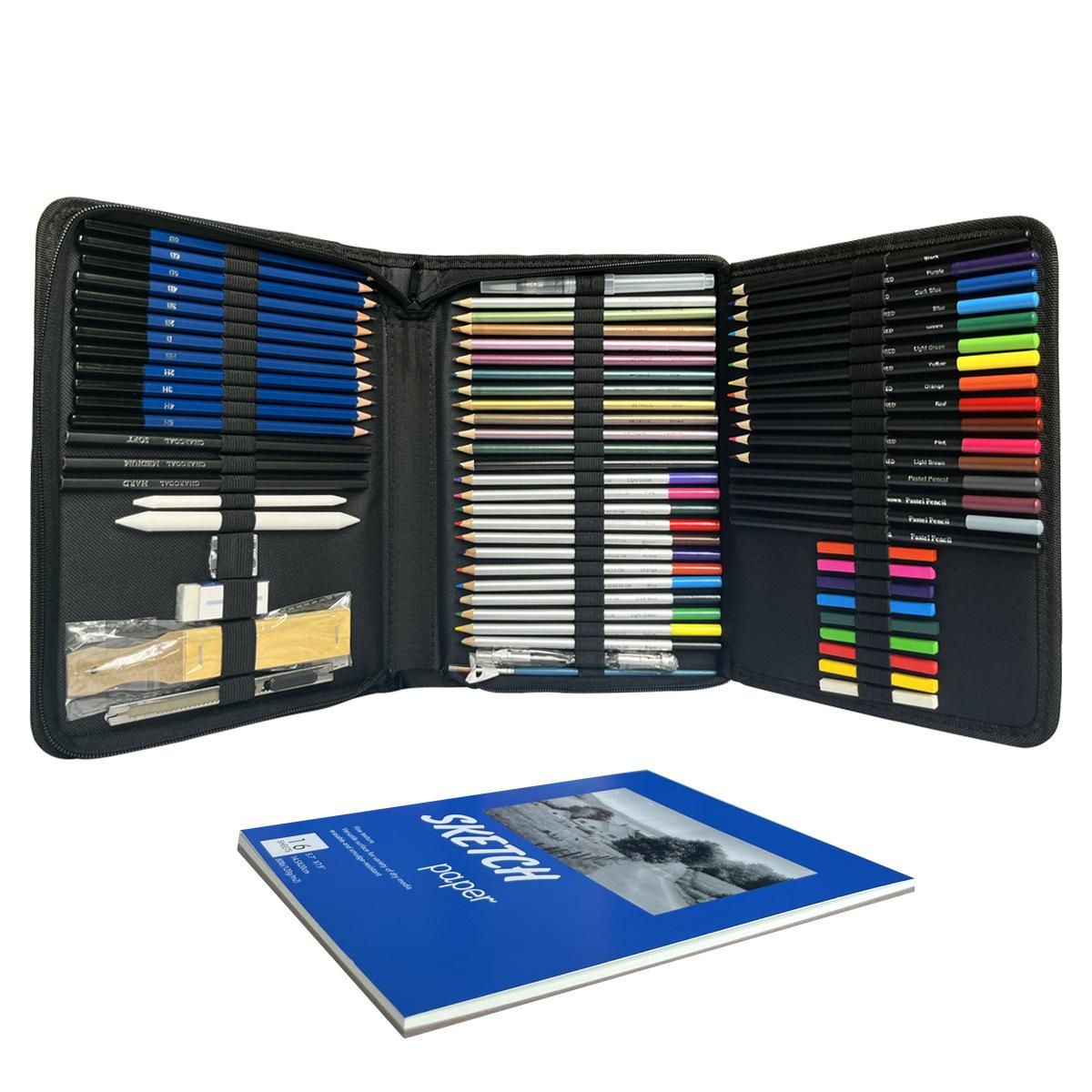 74 Pieces Sketch Pencil Set Water Soluble Oily Metal Colored Pencils Professional Art Supplies