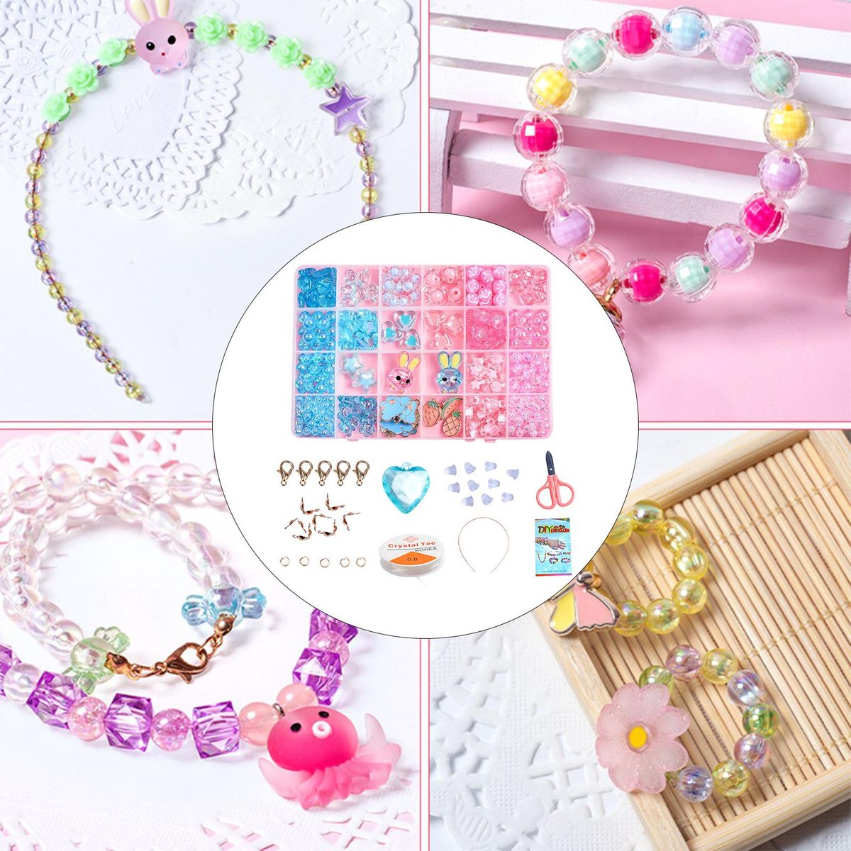Children DIY Bead Set,   For Making Necklace Bracelet 24 Grid Bunny 1