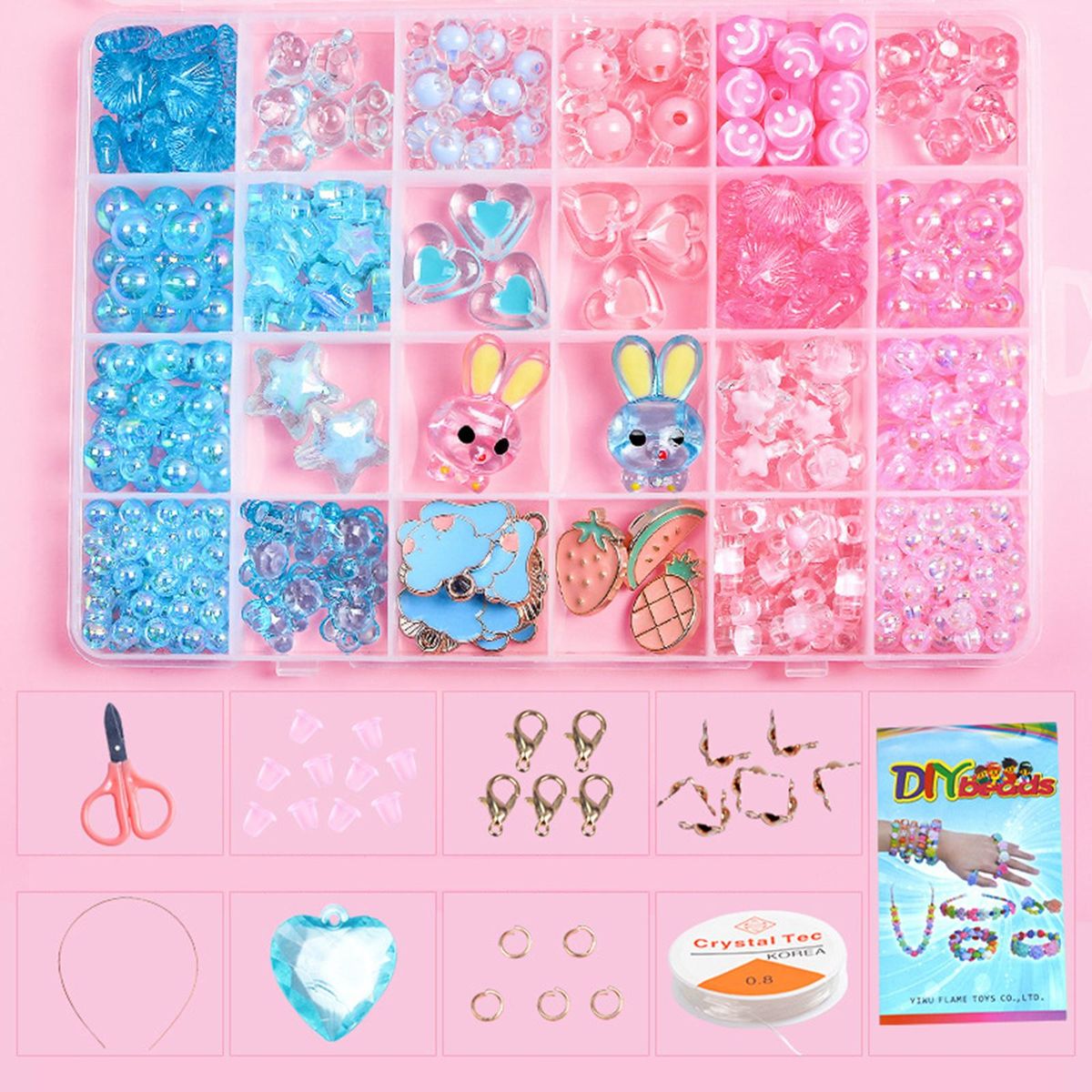 Children DIY Bead Set,   For Making Necklace Bracelet 24 Grid Bunny 1