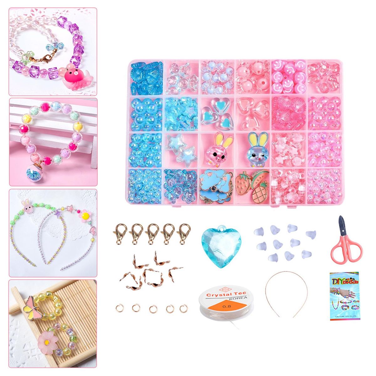 Children DIY Bead Set,   For Making Necklace Bracelet 24 Grid Bunny 1