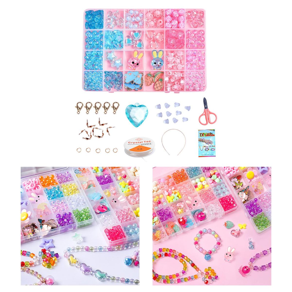 Children DIY Bead Set,   For Making Necklace Bracelet 24 Grid Bunny 1