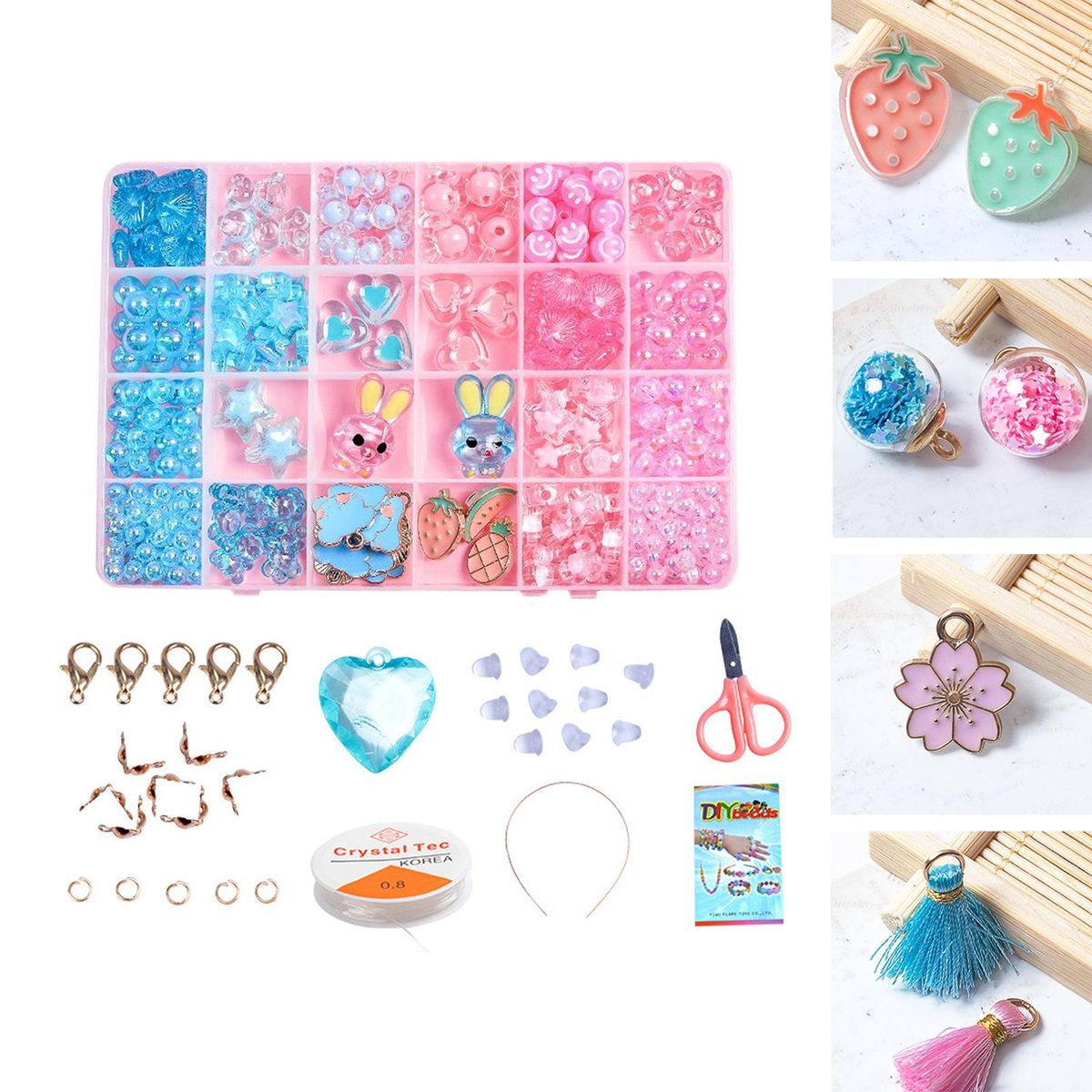 Children DIY Bead Set,   For Making Necklace Bracelet 24 Grid Bunny 1
