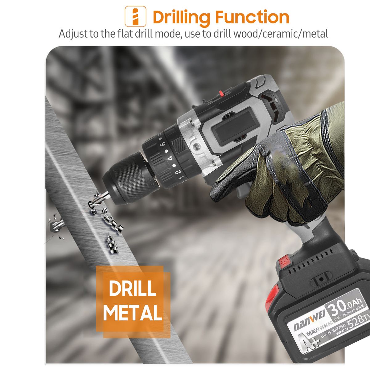 Cordless Drill Driver 21V 6.0A Battery Max Torque 200N.m 1/2