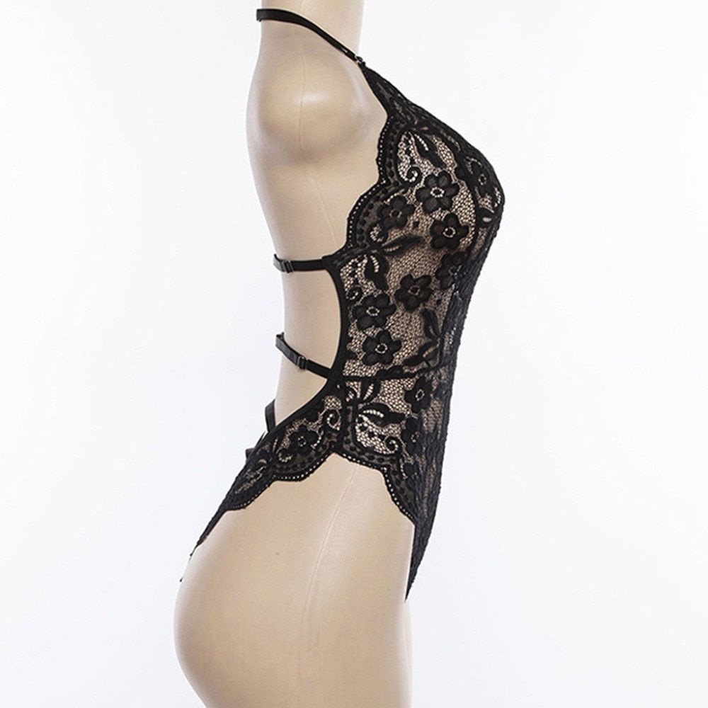 Women Lace Coverall Women Sexy Backless Lace Halter Sleeveless Jumpsuit Deep-V Neck Bodysuit Party Bodysuit Jumpsuit(#White)