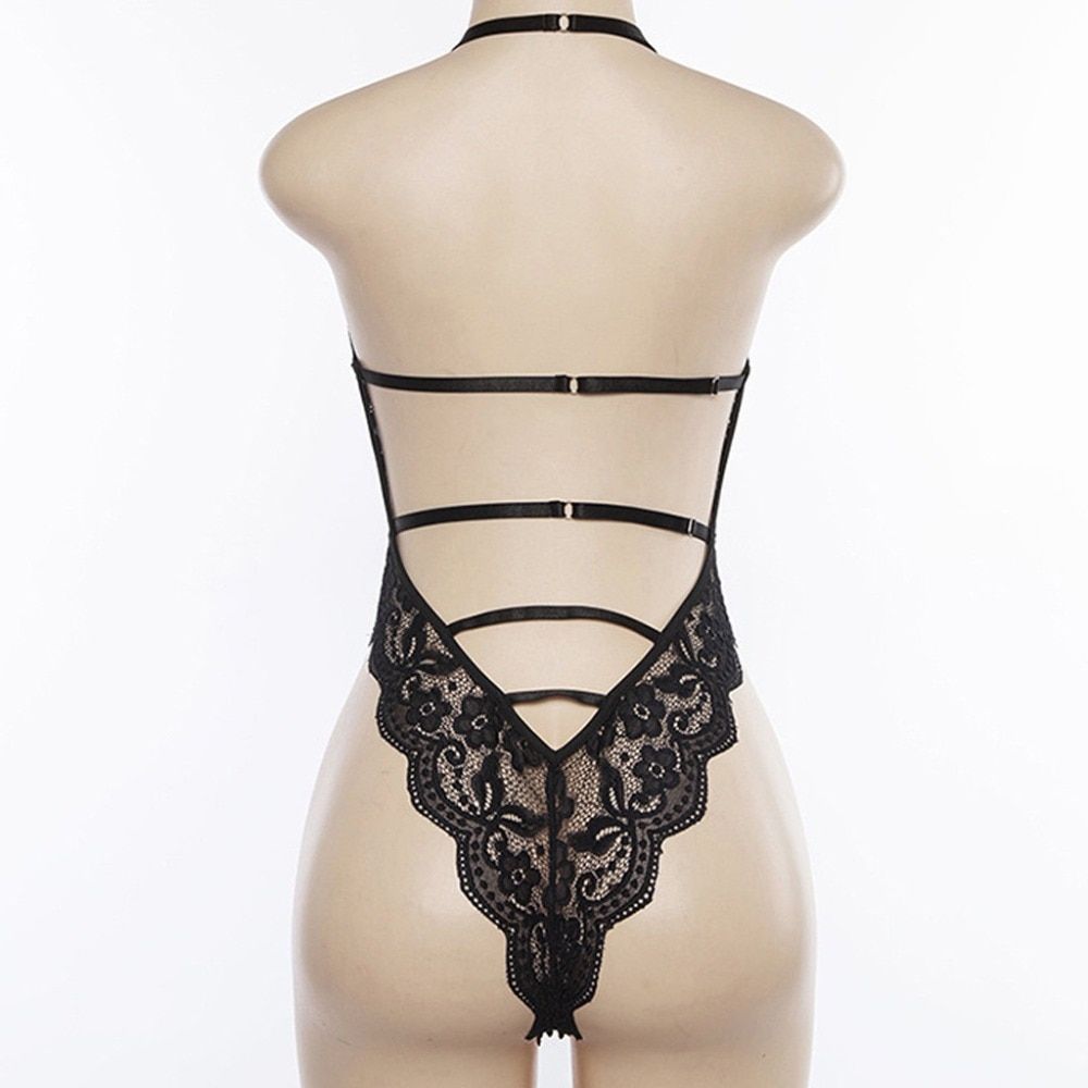 Women Lace Coverall Women Sexy Backless Lace Halter Sleeveless Jumpsuit Deep-V Neck Bodysuit Party Bodysuit Jumpsuit(#White)