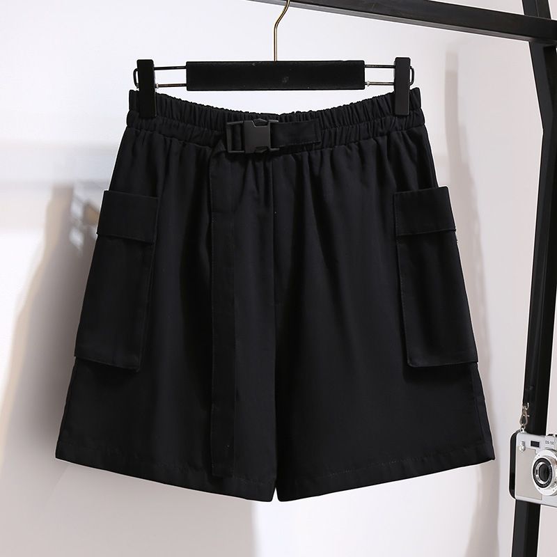 (Black)New 2021 Ladies Summer Plus Size Sports Shorts For Women Large Loose Casual Wide Leg Black Pocket Shorts 3XL 4XL 5XL 6XL 7XL SAB